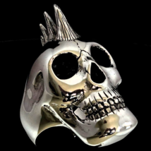 Sterling silver ring Punk Skull with Mohawk hair anarchy high polished and antiq - £104.80 GBP