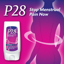 P28 EXPRESS PERIOD &amp; MENSTRUAL PAIN RELIEF GEL HELPS PMT PAIN LEG BACK S... - £19.48 GBP