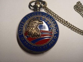 Pocket Watch American Eagle with Quartz timer and protective case raised... - $26.89