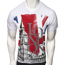 Nwt London Big Ben Uk England Exchange Fashion Men&#39;s White V-NECK T-SHIRT S M - £9.31 GBP