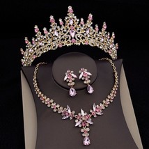 Gorgeous Crystal Bridal Jewelry Sets for Women Luxury Tiaras Crown Sets Necklace - £21.75 GBP