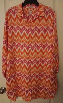 CHICO&#39;S Shirt Dress Size 3.5 (18) Linen Button Front Pink/orange Chevron - $27.88