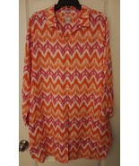 CHICO&#39;S Shirt Dress Size 3.5 (18) Linen Button Front Pink/orange Chevron - £21.92 GBP