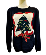 1990s Not So Ugly Christmas Sampler Sweater Size Medium Black Leslie Fay... - £13.76 GBP