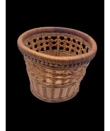 Vintage Basket Wicker Woven Tan Brown 5&quot; Tall Storage Plant / Tissue Holder - $18.49