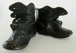 Antique Victorian Baby Shoes Leather Toddler Child Doll Side Button Boots - £67.67 GBP