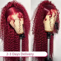 200% Burgundy 13x6 HD Wet And Wavy Lace Frontal Human Hair Wig 18inches - $66.53
