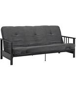 Dhp Harlow Metal Arm Futon, Full Size Black Frame With 6&quot; Microfiber, Grey - £214.23 GBP