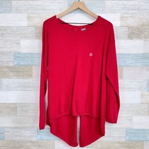 Soho Jeans Split Back Tunic Sweater Red High Low Zipper NY&amp;Co Womens Medium - £23.51 GBP