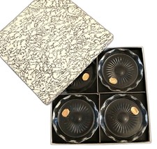 Bohemia Crystal Czech Glass Coasters Cut Sunburst Set of 4 Gift Box Vintage NOS - $21.99