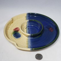 GANDEE Studio Art Pottery Stoneware Chip &amp; Dip Bowl Plate 9&quot; Glazed Sign... - £25.80 GBP