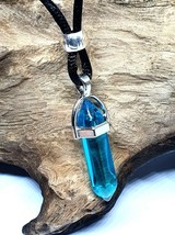 Blue Obsidian Crystal Pendant Stone of Clarity Calmness Gemstone Cord Necklace - £3.51 GBP
