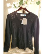Sparrow For Anthropologie Black Full Zip Crochet Cardigan SZ S Wool Blend - $51.24 CAD