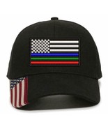 Thin Blue Line Green Line Red Line Embroidered Hat USA300 Outdoor Cap Fl... - £19.11 GBP