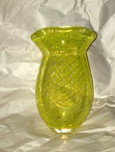 Swirl Lines Yellow Art Glass Signed Vase Illegible signature 7&quot; - £31.28 GBP