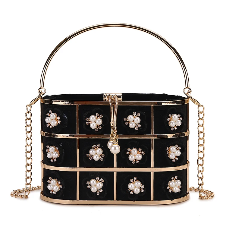 Flower  Evening Bag Women  Designer Handmade  Basket Cage Rhinestone Clutch Purs - $119.17