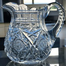 American Brilliant Period Cut Glass Pitcher Antique Sharp Heavy Pinwheel... - $200.00