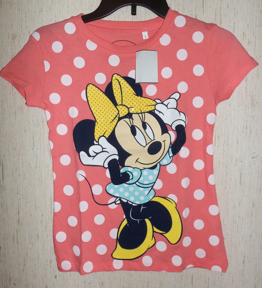 NWT GIRLS Disney SPARKLY "Minnie Mouse" POLKA DOT S/S T-SHIRT  SIZE L - £14.58 GBP
