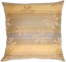 Beige Floral on Stripes Square Decorative Pillow, Complete with Pillow Insert - £41.91 GBP