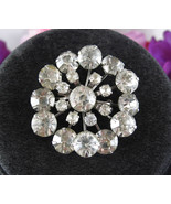 Vintage Rhinestone FLOWER PIN Brooch Clear Snowflake Star Atomic MCM Sil... - £14.78 GBP