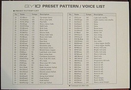 Yamaha QY10 Preset Pattern and Voice List Info Card, Original Yamaha Sheet - £7.77 GBP