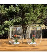 2 Floating Christmas Tree Stemless Wine Glasses Holiday Glass New 4.5” Tall - $44.99