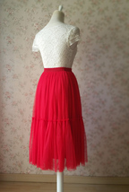RED Midi Tulle Skirt Outfit Women Custom Plus Size Tiered Tulle Skirt image 5