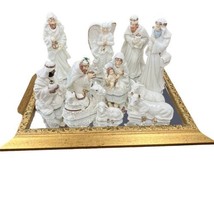 Home for the Holidays Porcelain Nativity Scene Set 12 Figures &amp; Mirror Base 1999 - £22.33 GBP