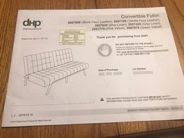 Convertible Futon 2007009…Instruction Manual Only Ships N 24h - £15.41 GBP