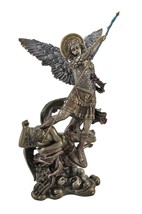 Bronze St. Michael Slaying Lucifer Statue with Colored Accents - £90.09 GBP