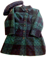 Isaac Mizrahi Green Tartan Plaid Coat With Detachable Faux Fur Collar Size 10 - £25.93 GBP