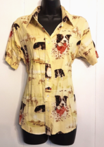 Bit &amp; Bridle Horse Border Collie Sheepdog Blouse size Large Shirt Women&#39;... - £15.45 GBP