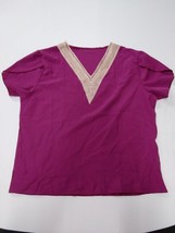 Purple Lace-Detail Short-Sleeve V-Neck Top - XL - $15.95