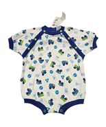 Miniwear Baby Boys Bubble Romper Short Trucks Blue Trim 6-9M Vintage 90s... - $15.84