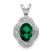 Silver  Diam. &amp; Created Emerald Pendant QBPD12MAY - $110.68