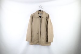Vintage 60s Streetwear Mens 42 Distressed Fleece Lined Full Zip Jacket Beige - £47.44 GBP