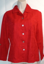 Sz 0 Chico&#39;s Design Silk Red Jacquard Swirl Design Button Top Blouse Shirt - £8.88 GBP