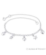 Heart, Star, Ball Bead &amp; Rolo Link Chain Italy .925 Sterling Silver Char... - $43.61 CAD