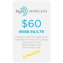 AT&amp;T Network $60 Plan 60GB 5G Unlimited Minutes/Text 3 MONTHS Included+SIM Card - £114.01 GBP