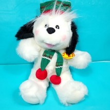 Christmas Puppy Dog Stuffed Plush White Green Red Winter Hat Scarf King 14&quot; - £18.00 GBP