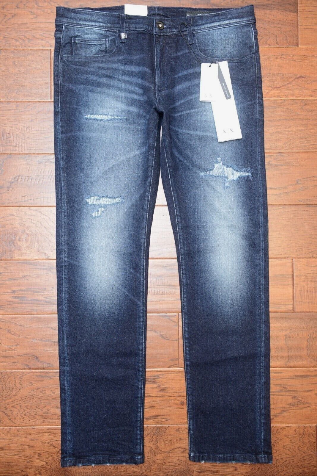 Armani Exchange $160 A|X J13 Mens Slim Fit Scraped Stretch Cotton Blue Jeans 40R - £50.63 GBP
