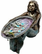 Ebros Gift Mermaid Holding Abalone Shell Platter Jewelry Dish Figurine 9&quot;L - £39.40 GBP