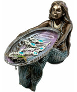 Ebros Gift Mermaid Holding Abalone Shell Platter Jewelry Dish Figurine 9&quot;L - £39.04 GBP