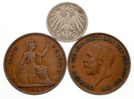 Lotto Di 3 Monete Germania 1900 10 Pfennig E Gran Bretagna 1 Penny (2 Monete) XF - $83.14