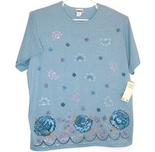 Vintage Basic Editions Plus 2X Womens Blue Shirt Top with Flowers Made in USA - £35.24 GBP