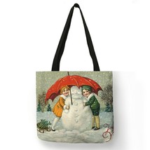Casual Tote Funny Cute Creative Snowman Printing Print Shopper Shoulder Bags For - £13.66 GBP