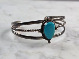 Womens Vintage Sterling Silver Southwestern Turquoise Cuff Bracelet 17.2g E7782 - £75.65 GBP