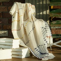 Amélie Home Bohemian Farmhouse Colorful Striped Throw Blanket With, 50&quot; X 60&quot;. - £35.73 GBP