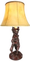 Table Lamp Torch Bear Hand Painted OK Casting, Faux Leather Shade, USA Made - £608.15 GBP