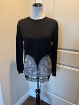 No21 Black Wool Sweater Black Lace Inserts SZ L Made in Italy  - $1,457.83 MXN